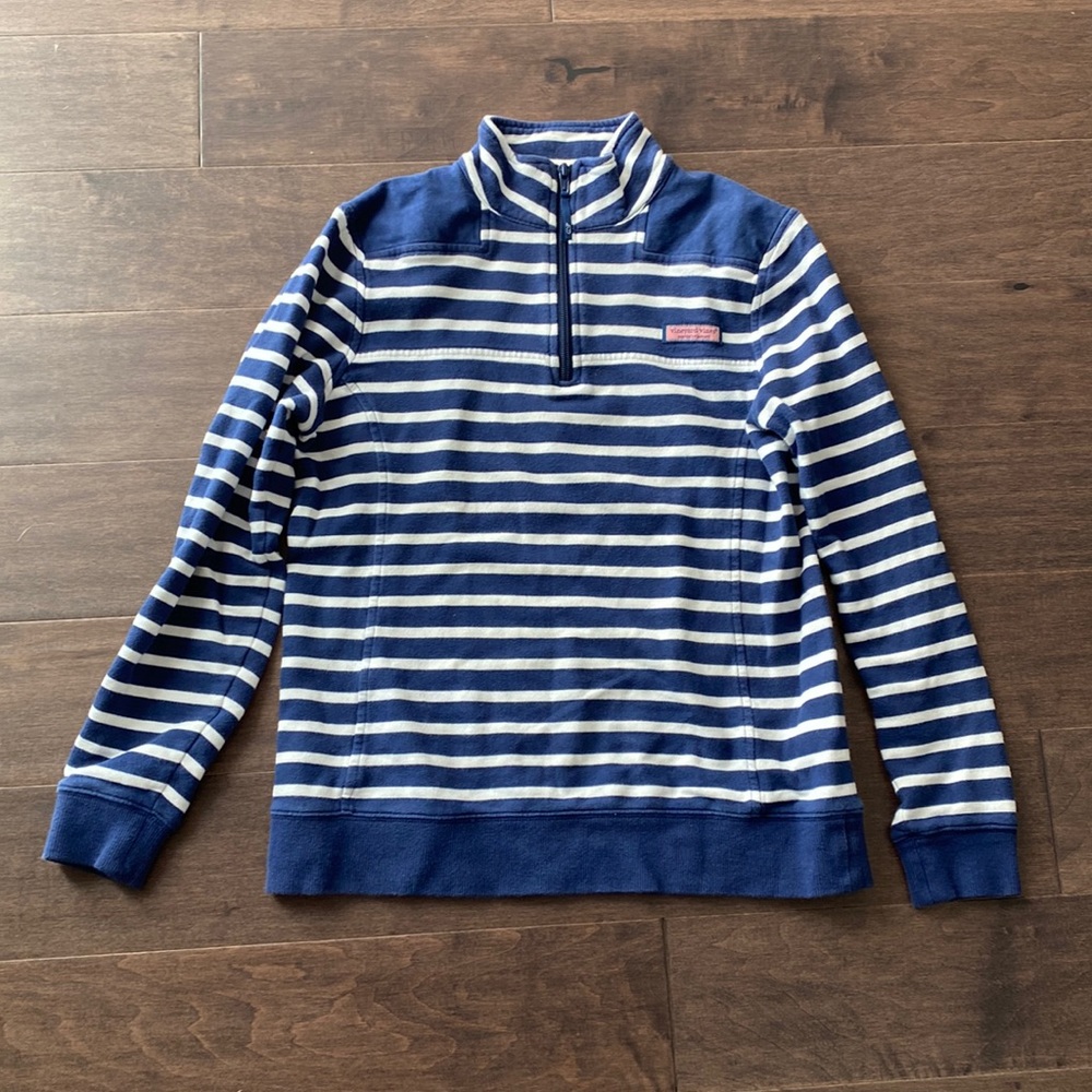 Women’s Vineyard Vines Shep Shirt half zip sweatshirt navy and white stripe XS